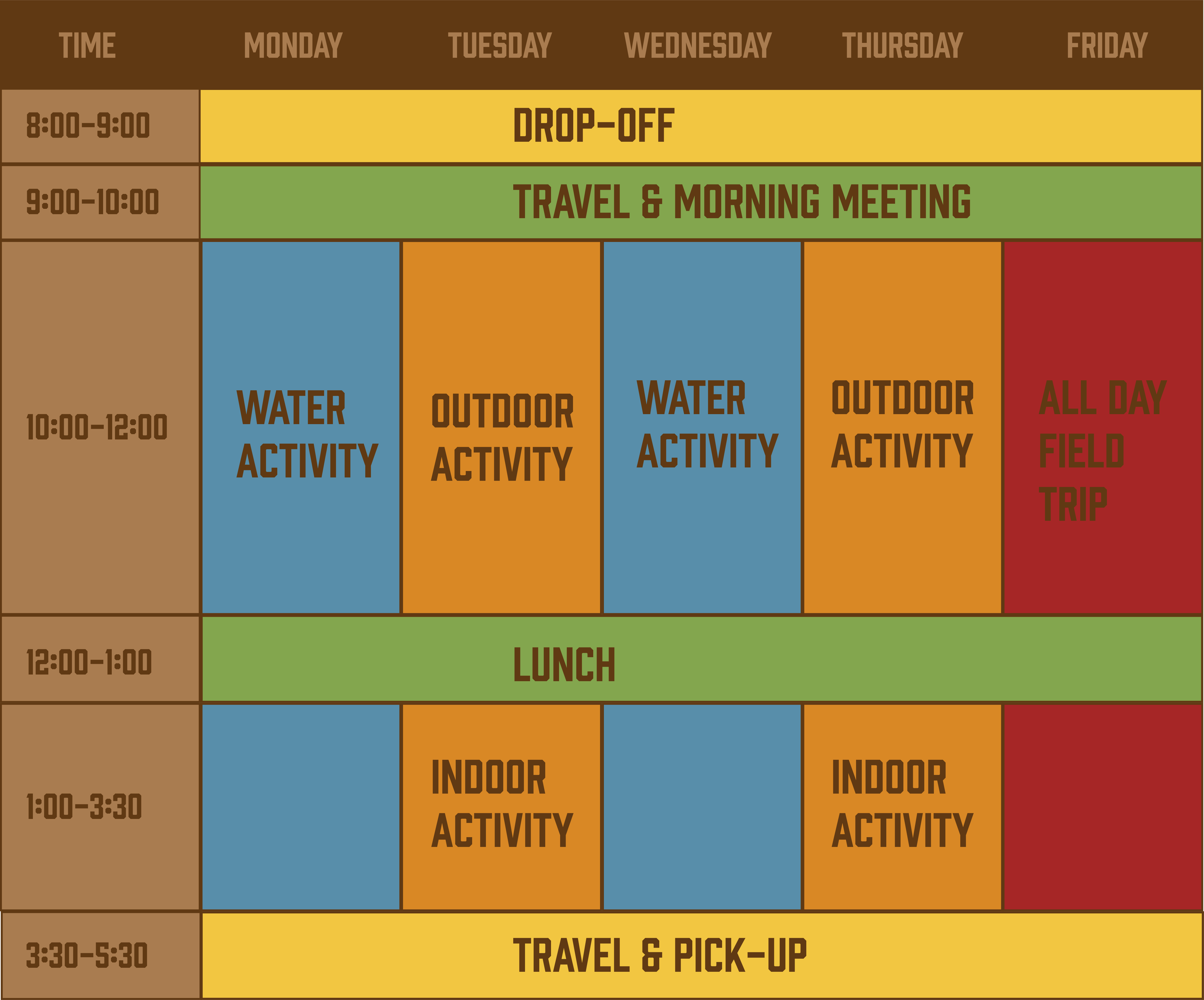 wonder camp weekly schedule